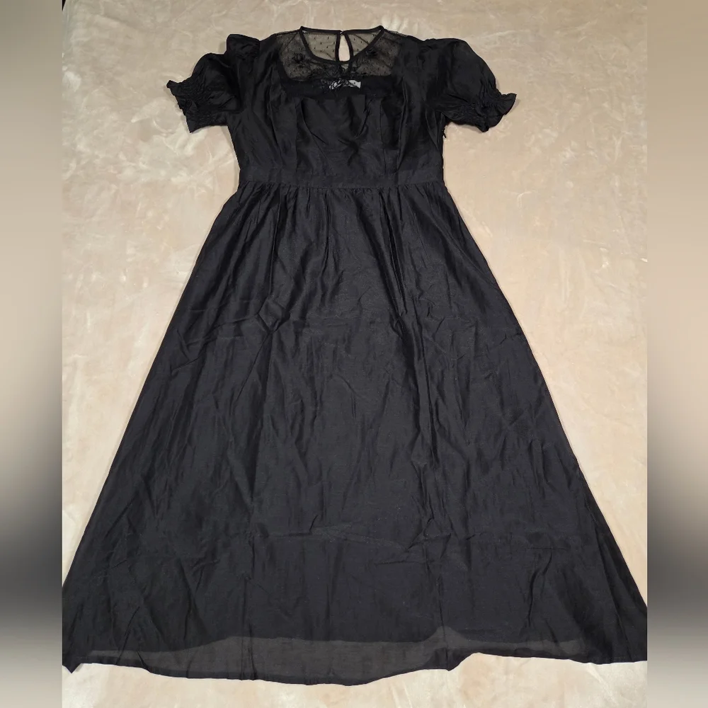 Simple retro Ariella Round Neck Mesh Embroidered Puff Sleeve Dress - Picture 6 of 10